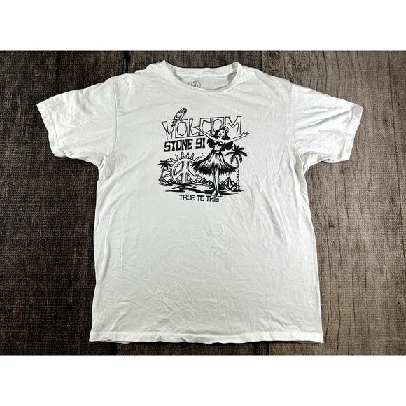Volcom Stone 91 True to This Hula Girl Shirt Large Graphic Hawaii Short Sleeve - Picture 1 of 6